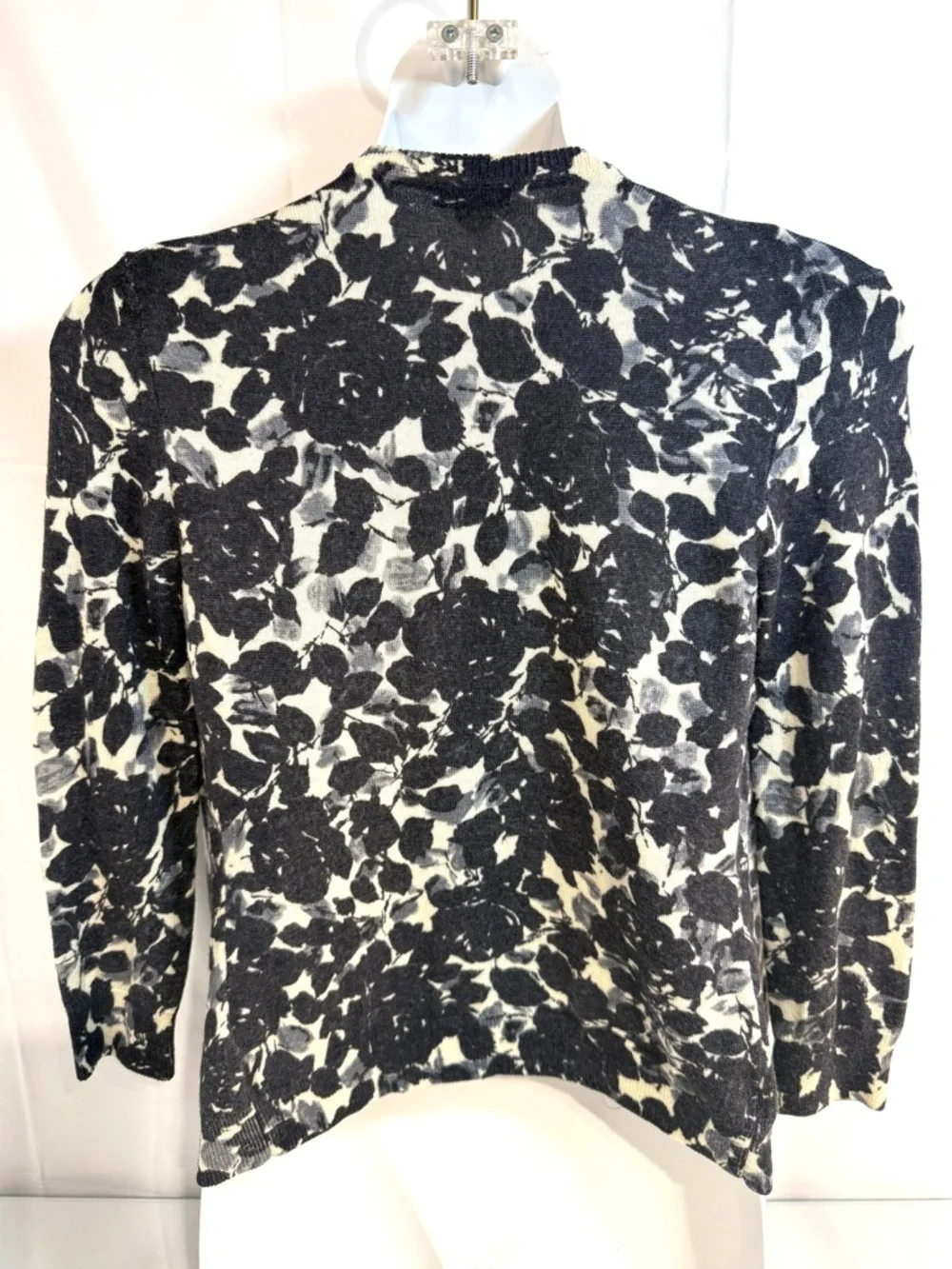 J.Crew‎ Black Cream Floral Wool Cardigan Sweater XS Fitted Button Front